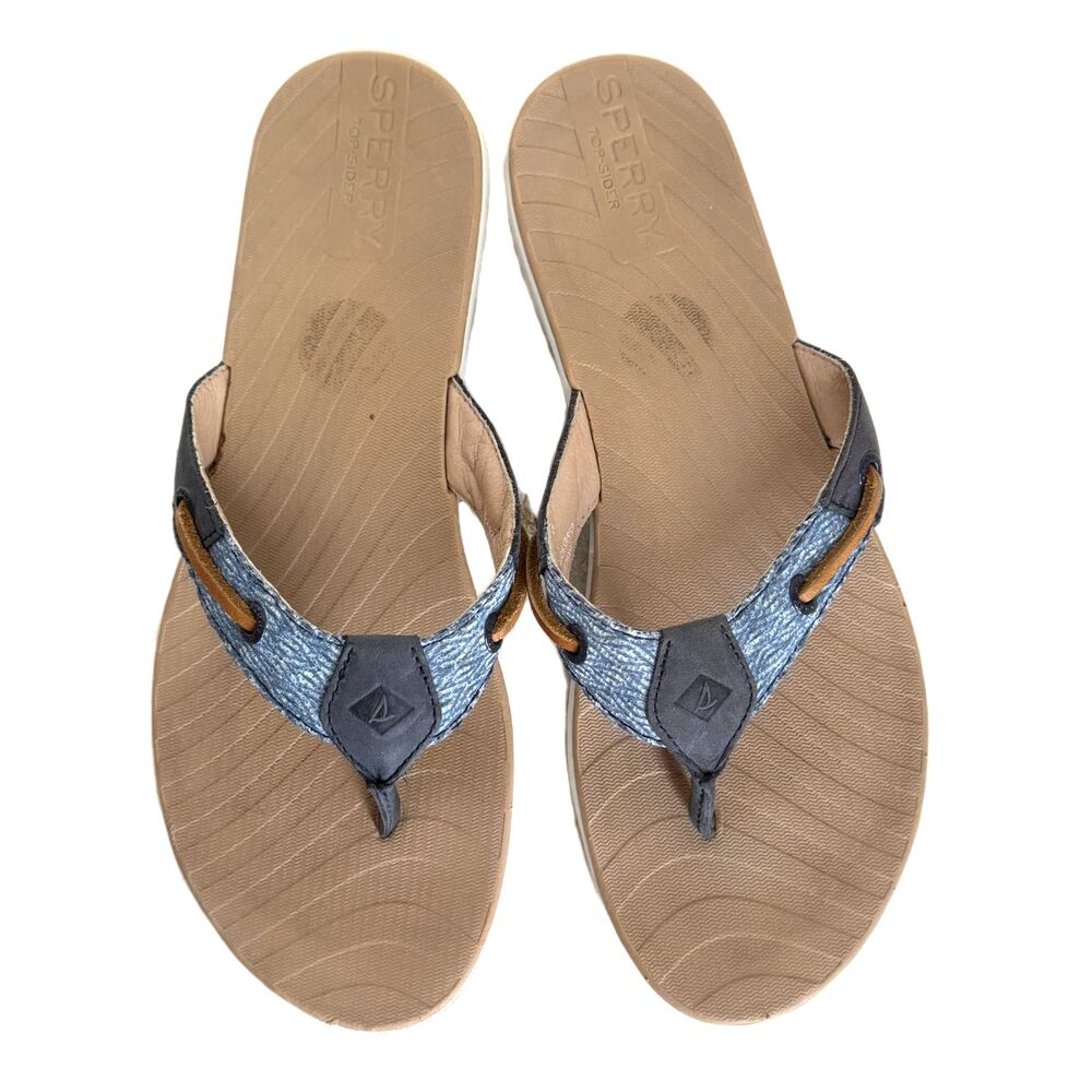 Sperry Top Sider Boat Shoes Womens 7 Sandals Flip Flops Nautical Blue Leather - Picture 5 of 12
